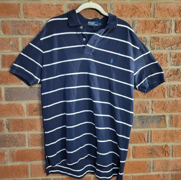 Polo Ralph Lauren Polo Shirt Mens L Blue Striped Short Sleeves Collared - Picture 5 of 6